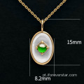 18K Gold White Shell Imperial Green Jadeita Pingente